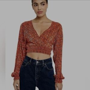 Urban Outfitters Floral Plisse Wrap Crop Top - Medium - New